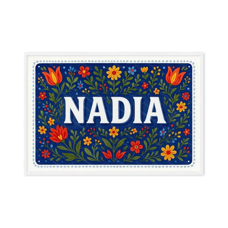 Nadia Name Art - Floral Farmhouse personalized wall print for kids