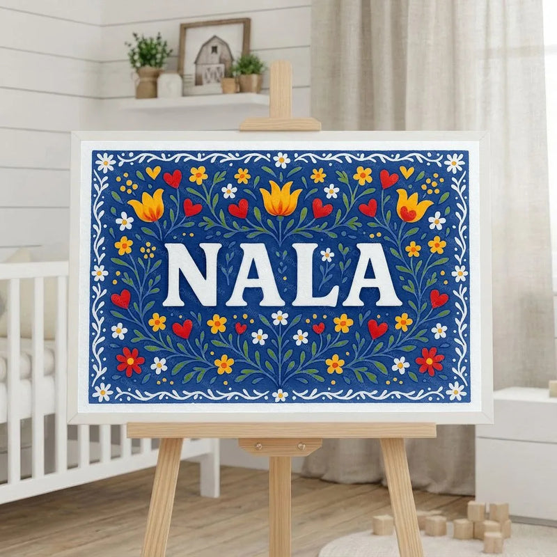 Nala Name Art - Floral Farmhouse personalized wall print for kids