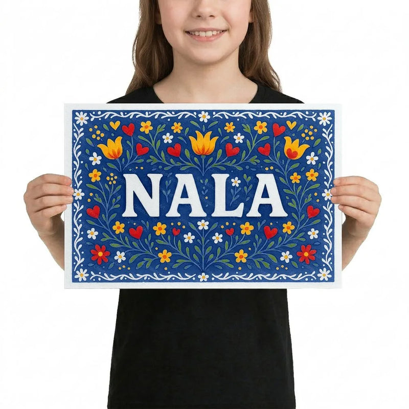 Nala Name Art - Floral Farmhouse personalized wall print for kids