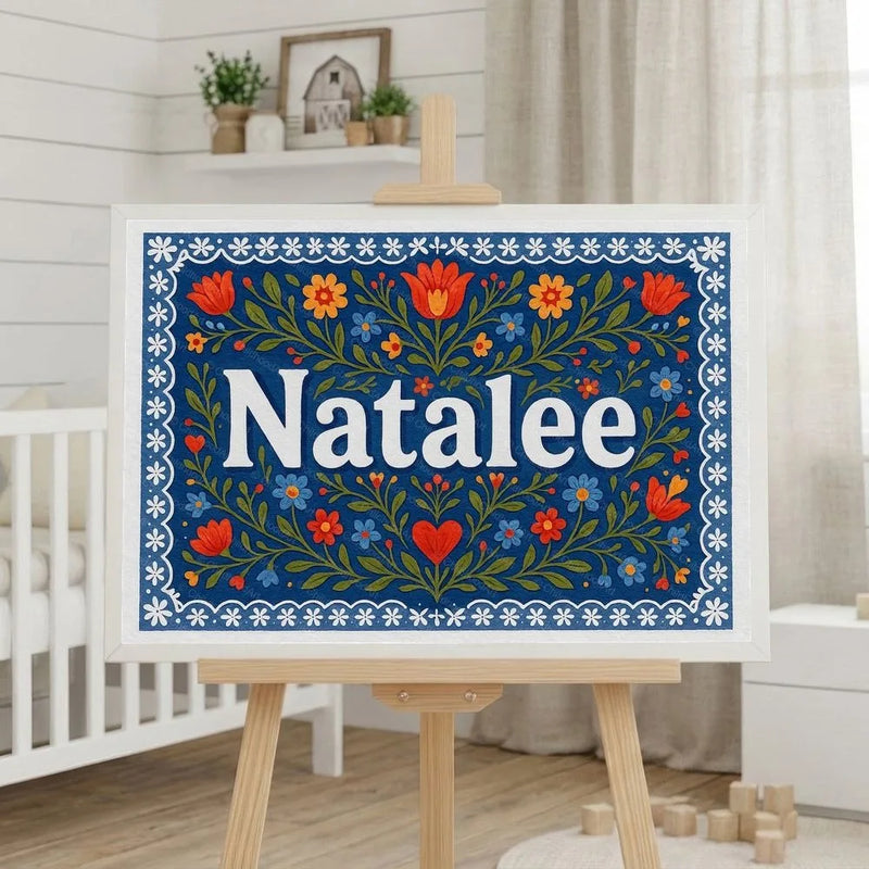 Natalee Name Art - Floral Farmhouse personalized wall print for kids