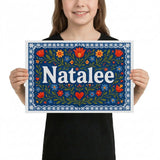 Natalee Name Art - Floral Farmhouse personalized wall print for kids