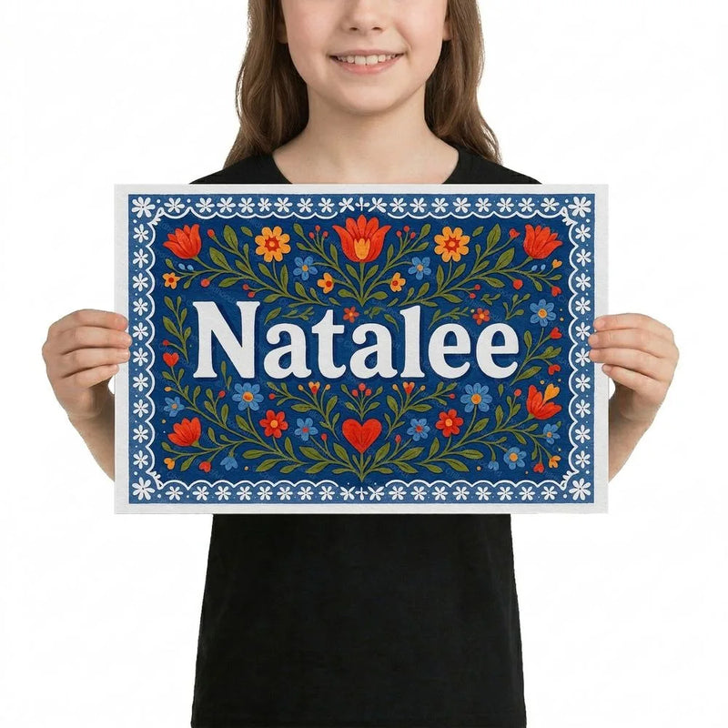 Natalee Name Art - Floral Farmhouse personalized wall print for kids