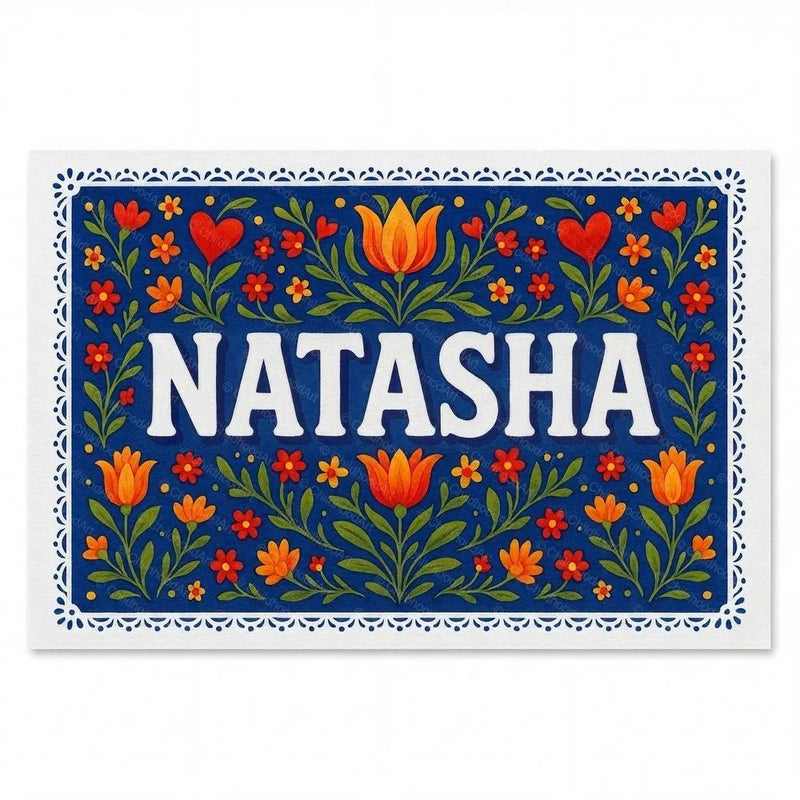 Natasha Name Art - Floral Farmhouse personalized wall print for kids