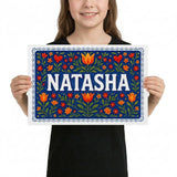 Natasha Name Art - Floral Farmhouse personalized wall print for kids