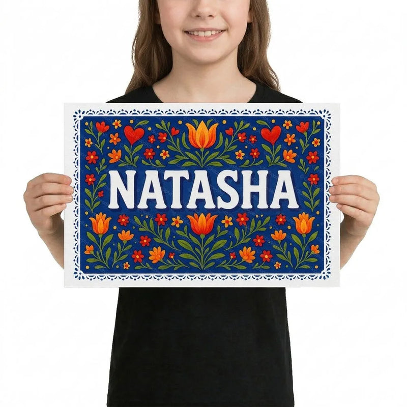 Natasha Name Art - Floral Farmhouse personalized wall print for kids