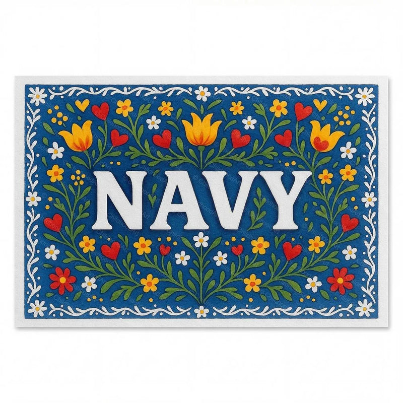 Navy Name Art - Floral Farmhouse personalized wall print for kids