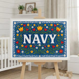 Navy Name Art - Floral Farmhouse personalized wall print for kids