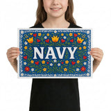Navy Name Art - Floral Farmhouse personalized wall print for kids
