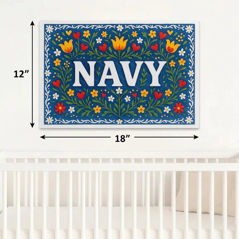 Navy Name Art - Floral Farmhouse personalized wall print for kids