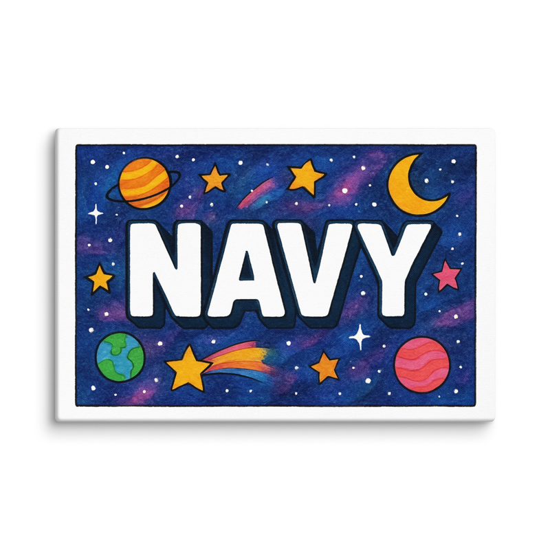 Navy Name Art - Space Explorers personalized wall print for kids