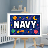 Navy Name Art - Space Explorers personalized wall print for kids