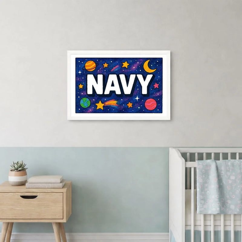Navy Name Art - Space Explorers personalized wall print for kids