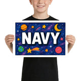 Navy Name Art - Space Explorers personalized wall print for kids