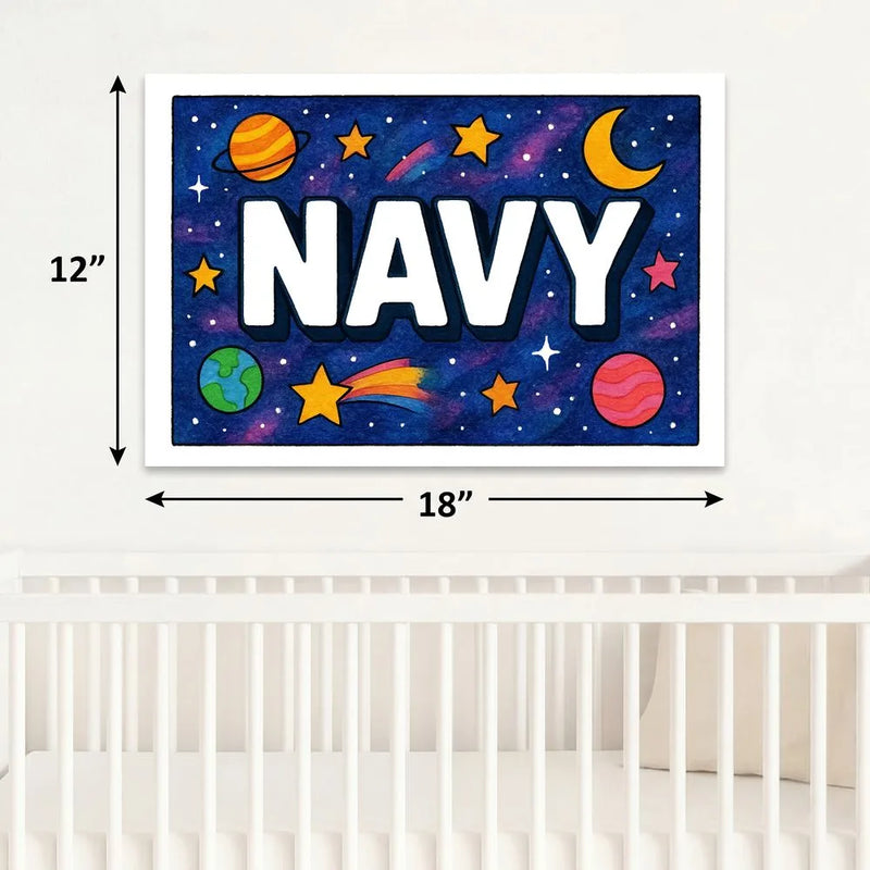 Navy Name Art - Space Explorers personalized wall print for kids
