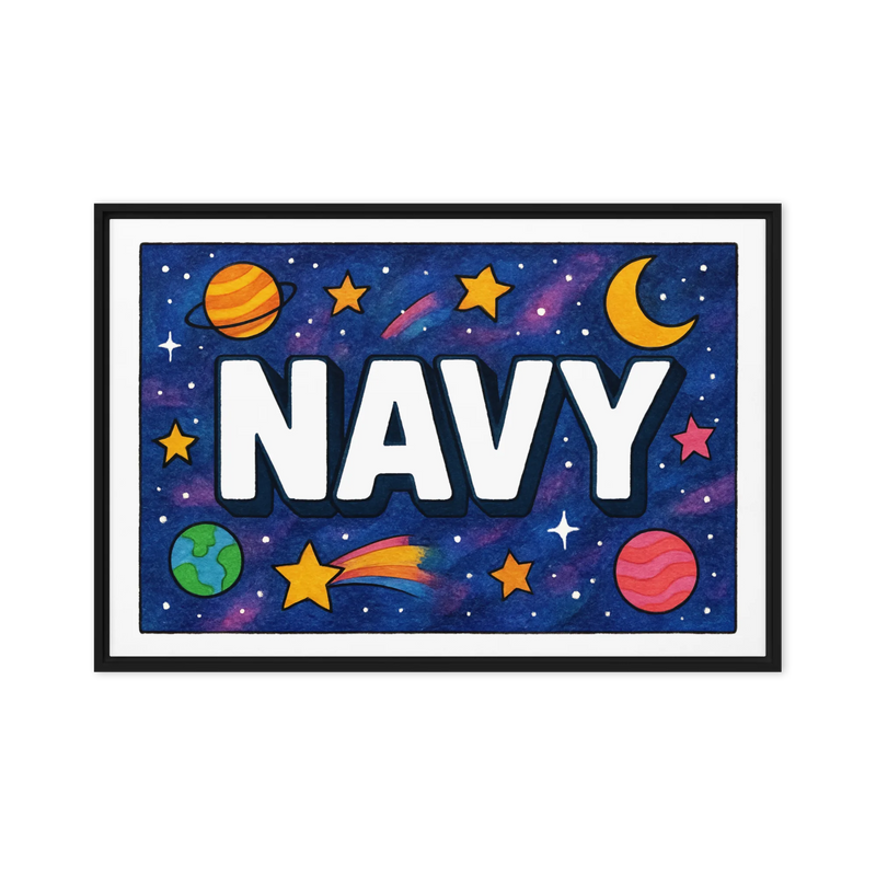 Navy Name Art - Space Explorers personalized wall print for kids