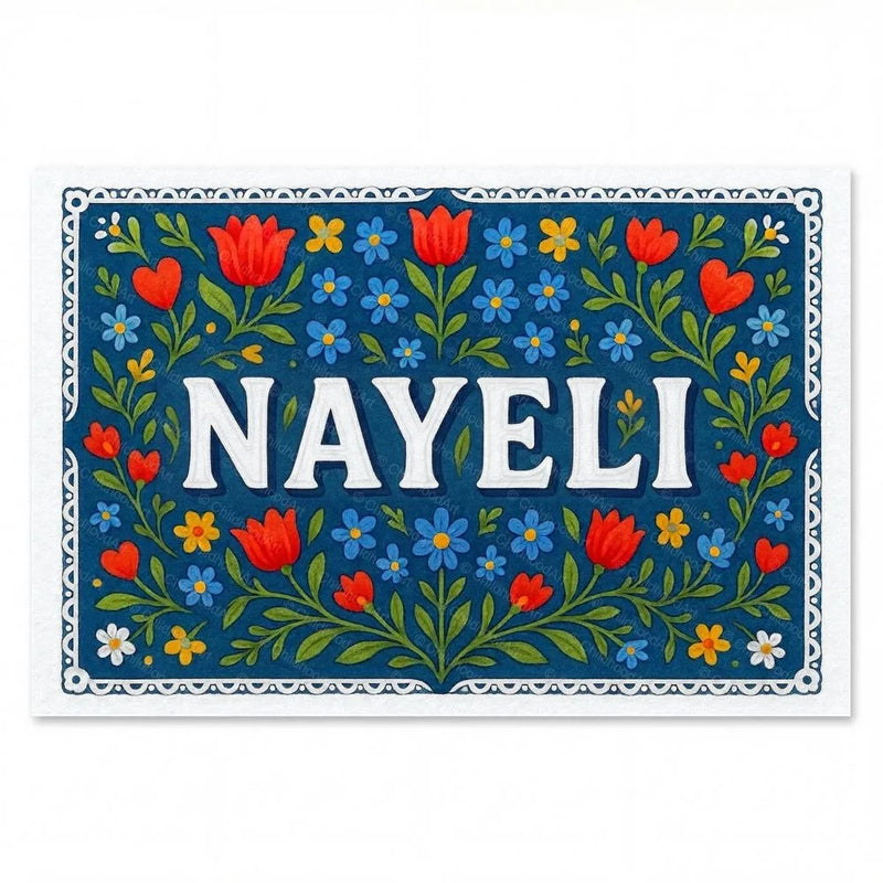 Nayeli Name Art - Floral Farmhouse personalized wall print for kids