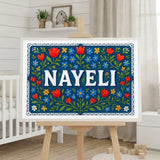 Nayeli Name Art - Floral Farmhouse personalized wall print for kids