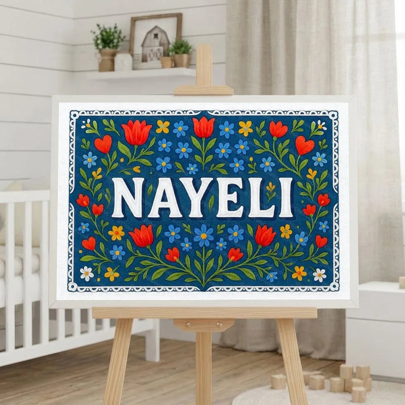 Nayeli Name Art - Floral Farmhouse personalized wall print for kids