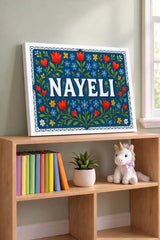 Nayeli Name Art - Floral Farmhouse personalized wall print for kids