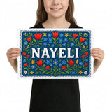 Nayeli Name Art - Floral Farmhouse personalized wall print for kids