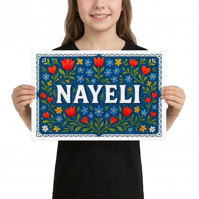 Nayeli Name Art - Floral Farmhouse personalized wall print for kids