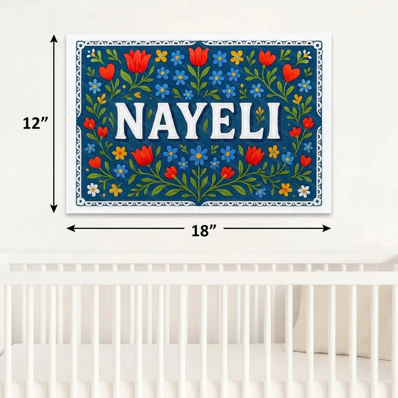 Nayeli Name Art - Floral Farmhouse personalized wall print for kids