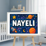 Nayeli Name Art - Space Explorers personalized wall print for kids