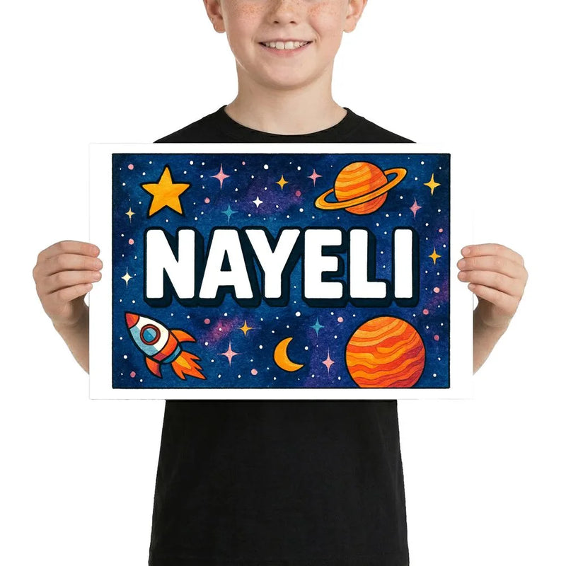 Nayeli Name Art - Space Explorers personalized wall print for kids