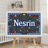 Nesrin Name Art - Floral Farmhouse personalized wall print for kids