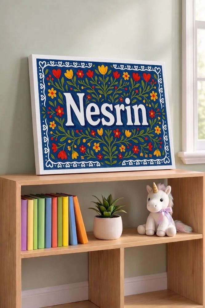 Nesrin Name Art - Floral Farmhouse personalized wall print for kids