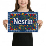 Nesrin Name Art - Floral Farmhouse personalized wall print for kids