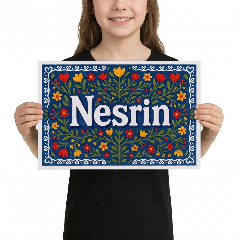 Nesrin Name Art - Floral Farmhouse personalized wall print for kids