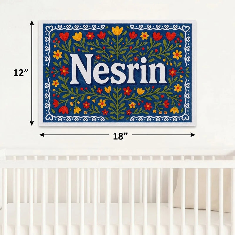Nesrin Name Art - Floral Farmhouse personalized wall print for kids