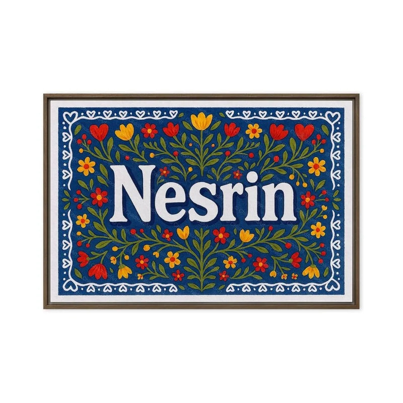 Nesrin Name Art - Floral Farmhouse personalized wall print for kids