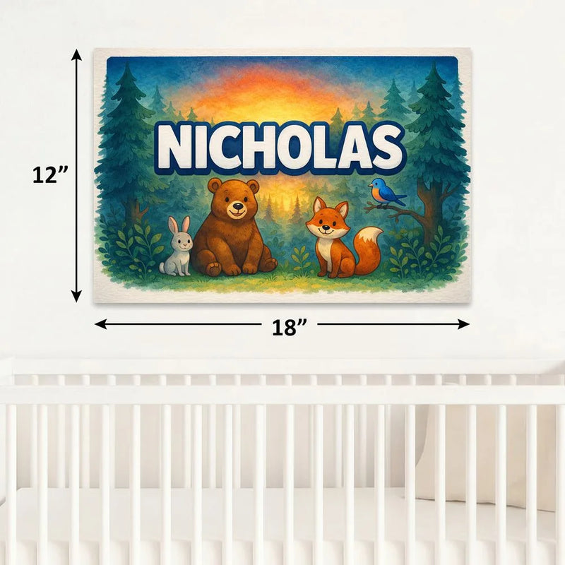 Nicholas Name Art - Forest Friends personalized wall print for kids