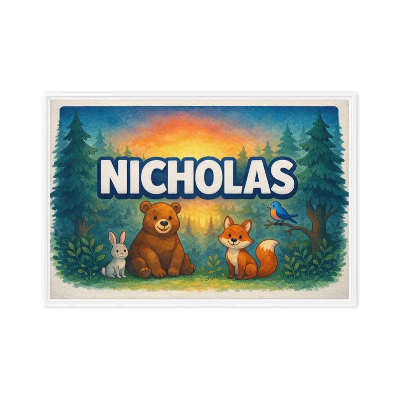 Nicholas Name Art - Forest Friends personalized wall print for kids