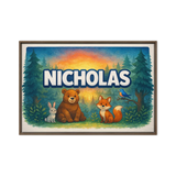 Nicholas Name Art - Forest Friends personalized wall print for kids