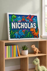 Nicholas Name Art - Dinosaur Adventure personalized wall print for kids