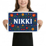 Nikki Name Art - Floral Farmhouse personalized wall print for kids