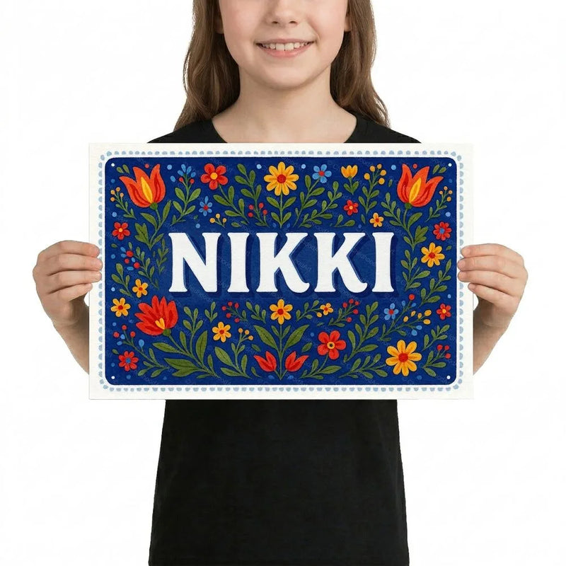 Nikki Name Art - Floral Farmhouse personalized wall print for kids