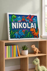 Nikolai Name Art - Dinosaur Adventure personalized wall print for kids