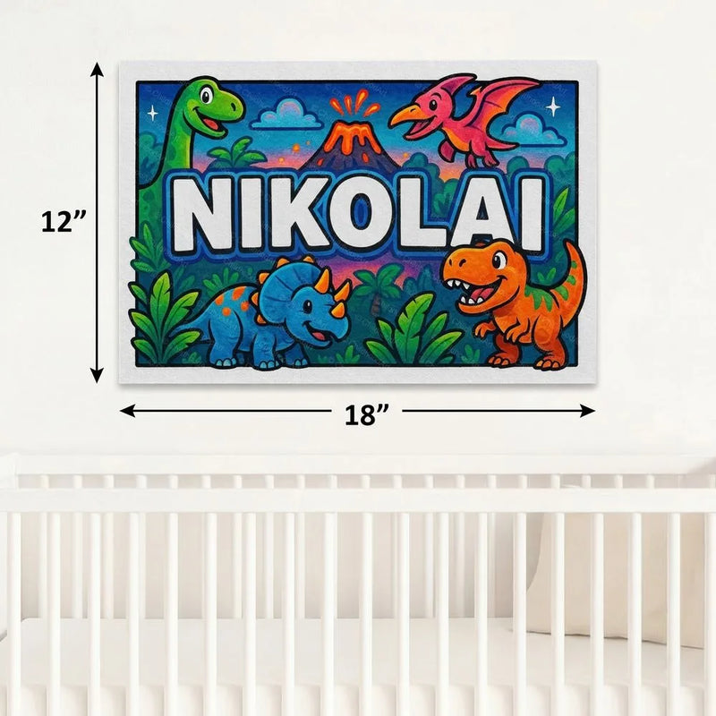 Nikolai Name Art - Dinosaur Adventure personalized wall print for kids