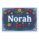 Norah Name Art - Floral Farmhouse personalized wall print for kids