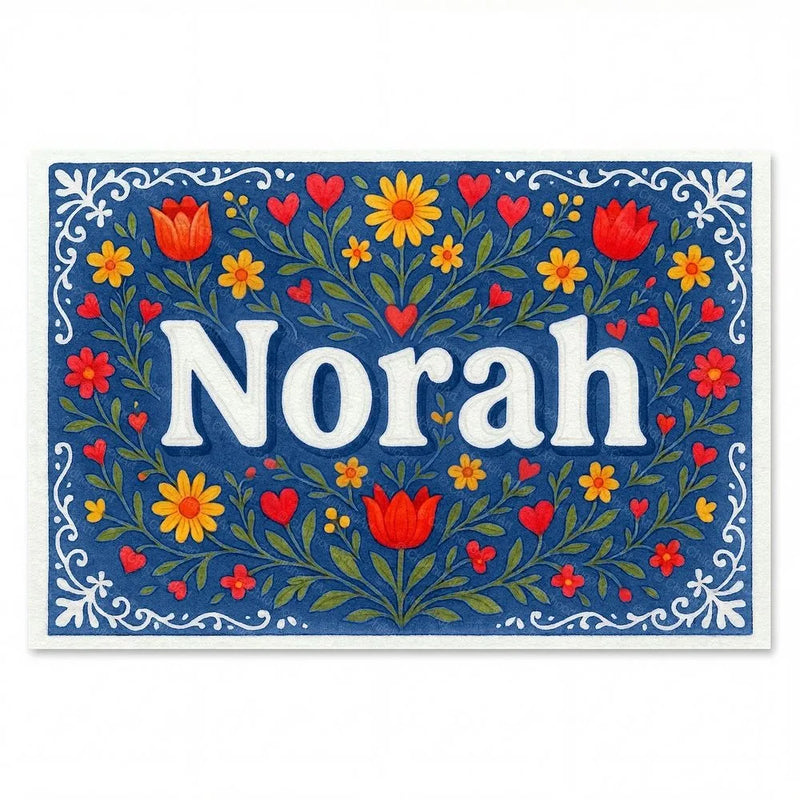 Norah Name Art - Floral Farmhouse personalized wall print for kids