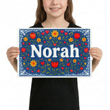 Norah Name Art - Floral Farmhouse personalized wall print for kids