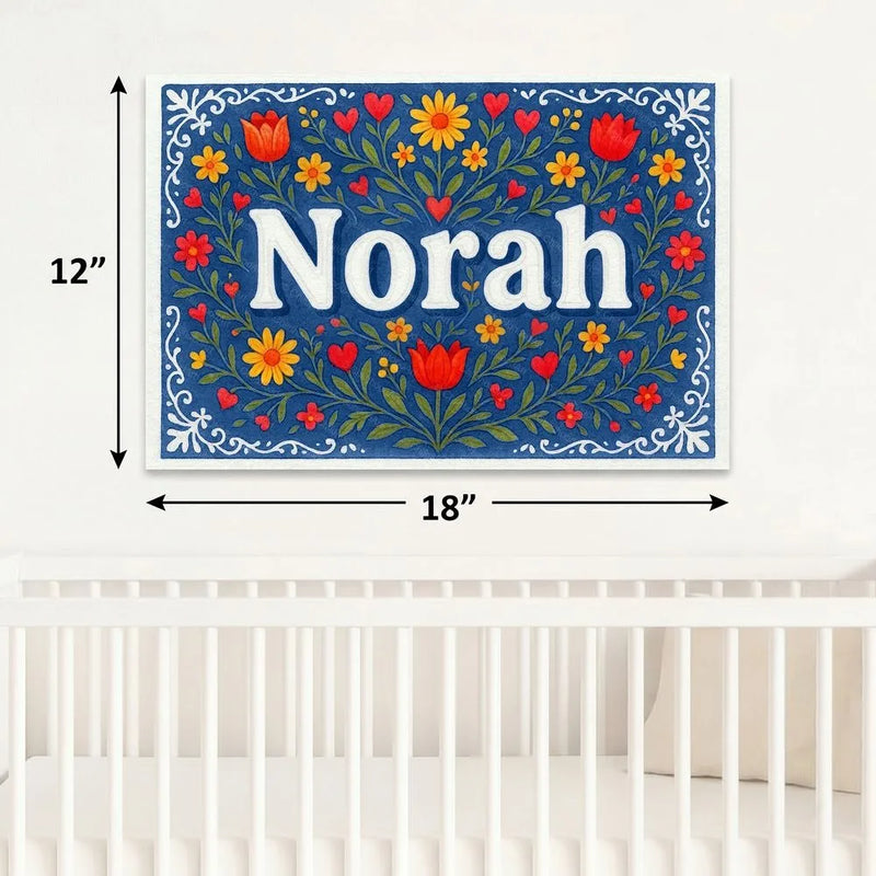 Norah Name Art - Floral Farmhouse personalized wall print for kids