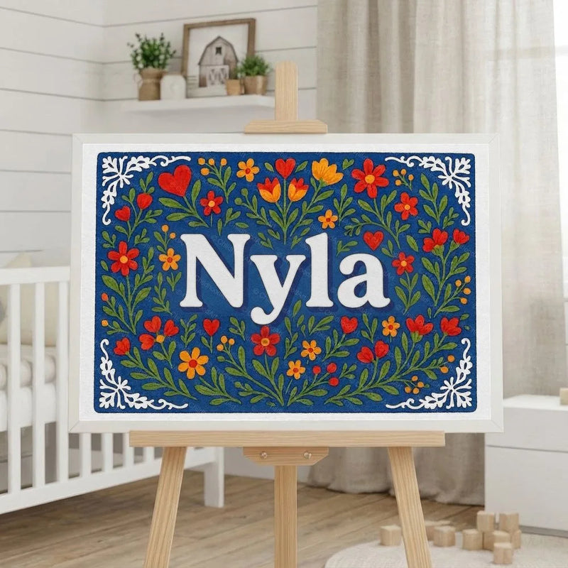 Nyla Name Art - Floral Farmhouse personalized wall print for kids