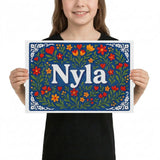 Nyla Name Art - Floral Farmhouse personalized wall print for kids