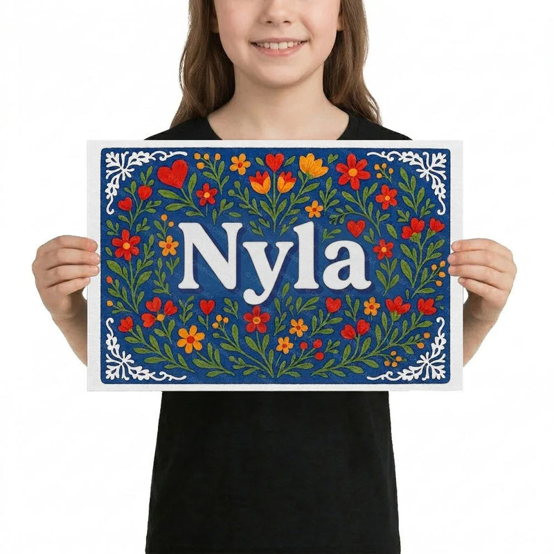 Nyla Name Art - Floral Farmhouse personalized wall print for kids