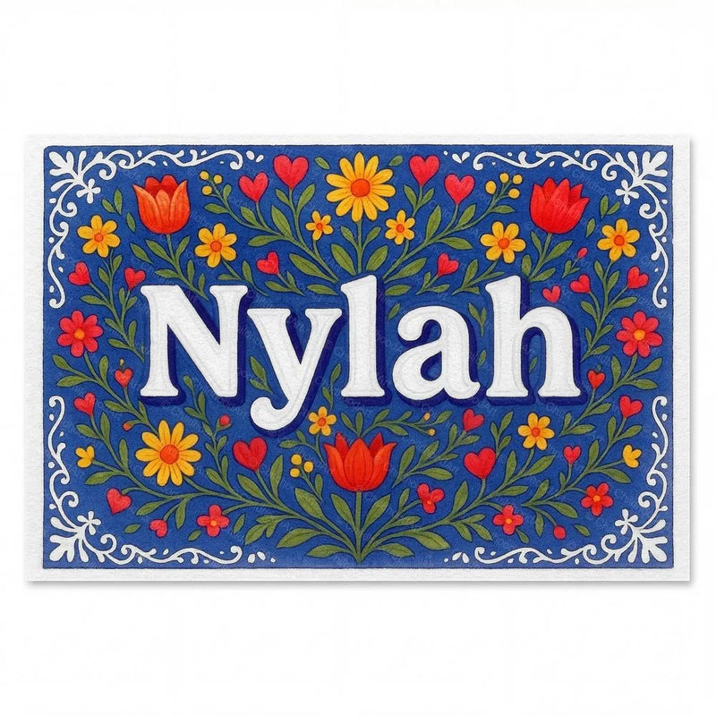 Nylah Name Art - Floral Farmhouse personalized wall print for kids